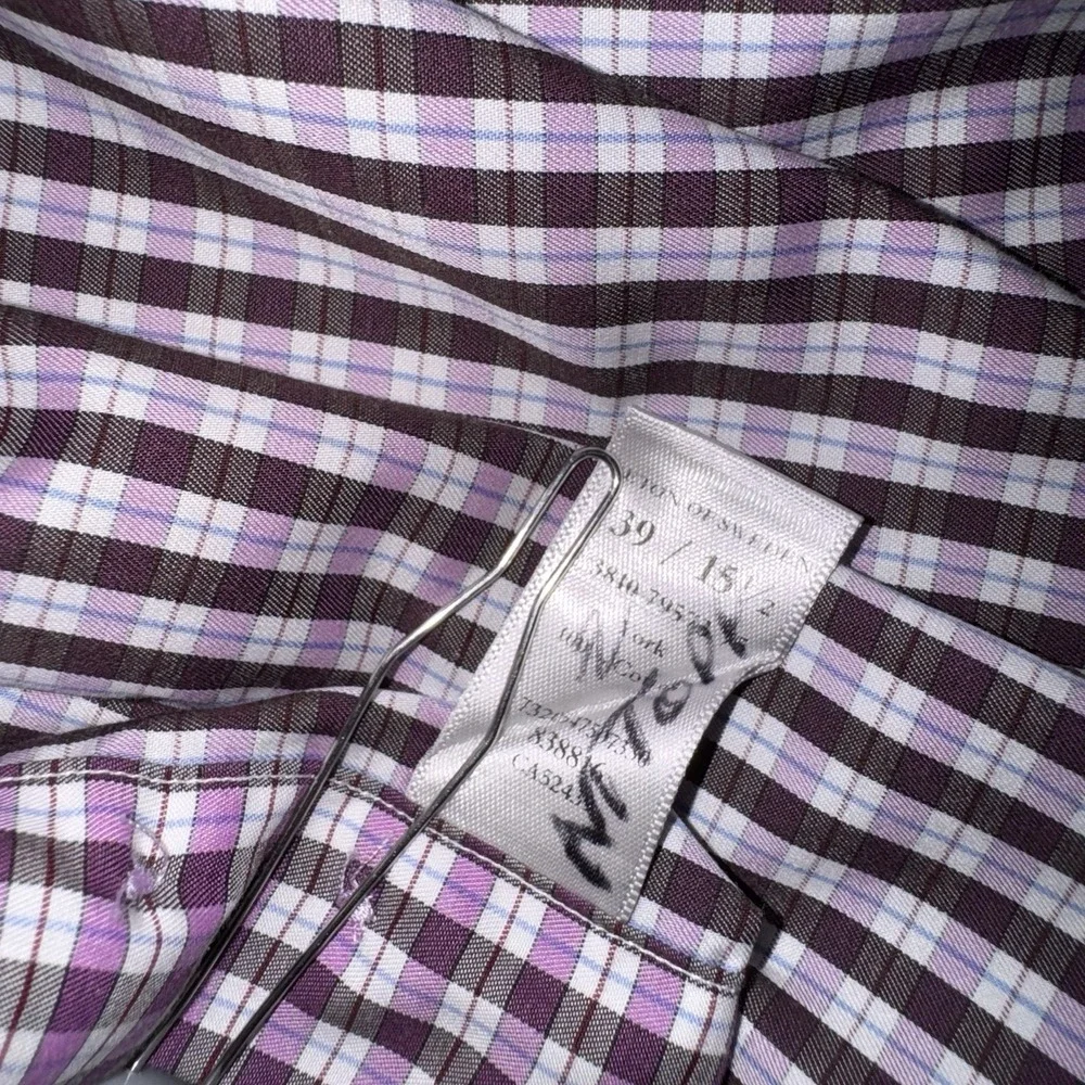 Eton Dress Shirt‎ Men's 39 15.5 Purple Gingham Plaid Check Button Up EUC